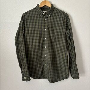 Sonoma Olive Green/Navy Gingham Long Sleeve Button Down Shirt Men's Large